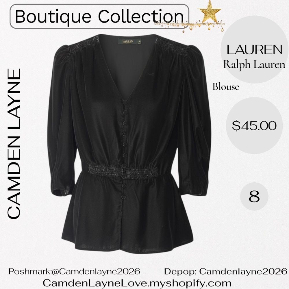 Ralph Lauren Women's Elegant Black Velvet Button Down Blouse - Picture 2 of 7